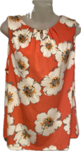 Ivanka Trump Orange Coral Color Floral Print Sleeveless Top -Size L - £18.96 GBP
