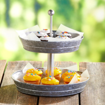 2 Tier Serving Tray Stand Table Display Party Platter Galvanized Metal F... - $25.62