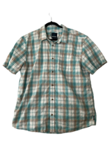 PRANA Mens Shirt Short Sleeve Plaid Button Down Collared Green/Tan Size XL - £9.20 GBP