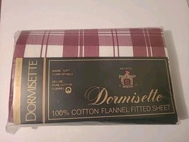 Dormisette Red Plaid Flannel Full Size Fitted Sheet Pure Cotton West Germany NOS - £45.37 GBP