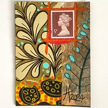 ACEO Original Mixed Media Mini Art UK Postage Stamp Tristina Dietz Elmes ATC - £11.76 GBP