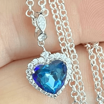 BAJ Ocean Blue 925 Silver Platinum Heart Necklace - £59.71 GBP