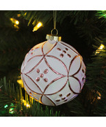 3.75&quot; (95mm) Matte White and Pink Floral Glass Hanging Christmas Ball Or... - $32.99