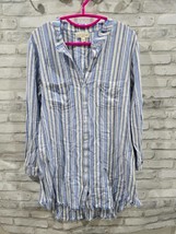 Cloth Stone Tunic Top Womens M Linen Striped Shirt Dress Striped Fray Hem - $24.99