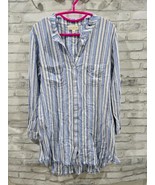Cloth Stone Tunic Top Womens M Linen Striped Shirt Dress Striped Fray Hem - $34.17 CAD