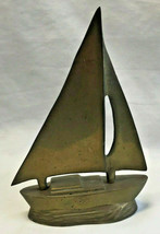 Vtg Brass Sailboat Figure Heavy Patina Nautical Ship - £23.91 GBP