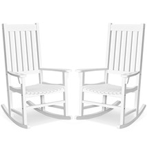 2PCS Wood Rocking Chair Set Porch Rocker High Back Garden Indoor Outdoor White - $329.99