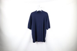 Vintage 90s Lands End Mens Large Faded Blank Short Sleeve Mock Neck T-Shirt USA - $39.55