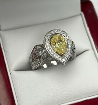 GIA Certified 3.52 Ct Pear Yellow Diamond Engagement Ring 18k White Gold - £7,911.35 GBP