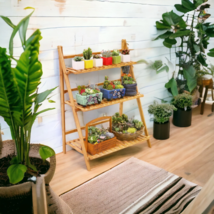 Bamboo Ladder Plant Stand, 3 Tier Foldable Flower Pot Display Shelf Rack... - $78.99