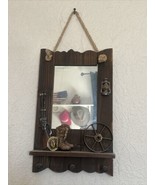 Rustic 3 Hook Rack Mirror Combo Western Themed Hanging Wall Home Decor - $55.00