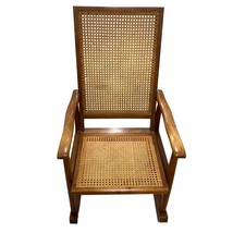 Vintage Solid Wood and Rattan Cane Weave Comfy Family Heirloom Rocking Chair - £272.86 GBP