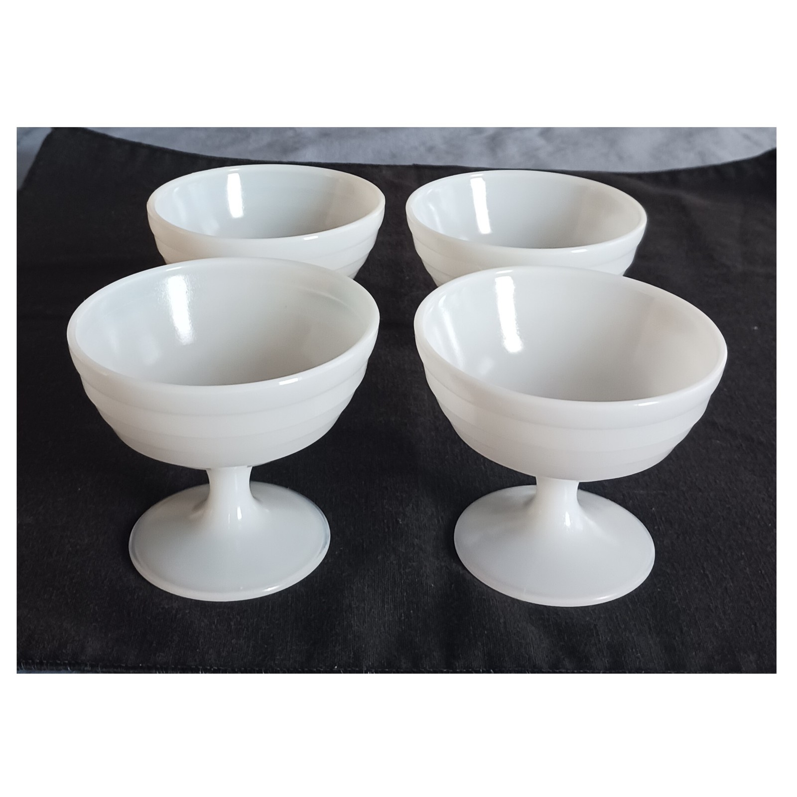 Vintage 1950s Moderntone Hazel Atlas Set of 4 Platonite Milk Glass Sherb... - $25.00