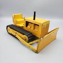 Vintage Tilt Bulldozer Steel Yellow Rubber Treads Lever Tip Collectible Toy - $44.55