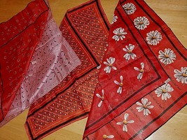 4 VTG.5 MOMME PURE SILK HANDKERCHIEF SCARVES-JAPAN-3 RED PATTERNS/1 PINK... - £10.92 GBP
