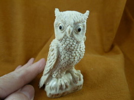 (OWL-W22) white gray Horned Owl shed ANTLER figurine Bali detailed carvi... - $129.73