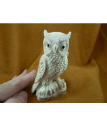 (OWL-W22) white gray Horned Owl shed ANTLER figurine Bali detailed carvi... - $176.21 CAD