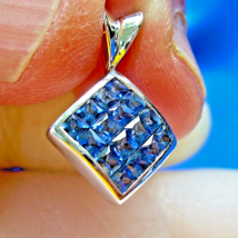 Earth mined Sapphire Princess cut Mystery set Pendant 14k White Gold Medallion - $62,847.38 MXN