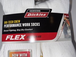 New Dickies Flex DRI-TECH Crew Performance Work Sweat Fighting Socks 3 Pair 6-12 - $16.19