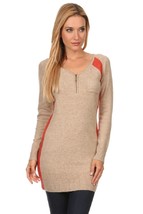 Jessica Moretti Women&#39;s Knit Color Block Fitted Tunic/Sweater Beige - $48.99+