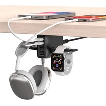 Pc Gaming Headphone Headset Holder Hanger Hook, Dual Headphone Stand Under Desk  - £31.96 GBP