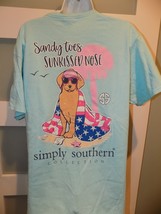 Simply Southern Sandy Toes Sunkissed Nose Light Aqua SS T-Shirt Size L W... - $175.13 MXN
