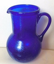 Hand Blown Cobalt Blue Glass Pitcher  Mexico 7.5&quot; - £19.46 GBP