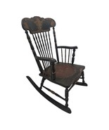 Antique Wooden Rocking Chair w/ Leather Seat Nursery Child Small Adult - €118,67 EUR