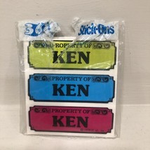 VTG 70s 80s Personalized Property Of Name KEN Stickers 1978 STICK-ONS La... - $11.64