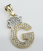 Crown Initial Letter &quot;G&quot; Pendant 14k Yellow Gold Plated 2Ct Lab Created Diamond - £126.96 GBP