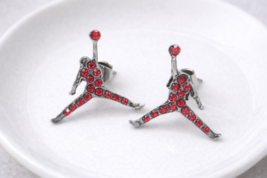 MICHAEL JORDAN SILVER - PLATED PAIR STUD EARRINGS SILVER RED JUMPMAN JUM... - $14.80