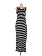 THML Maxi Dress BlackWhite Striped Dress Size Small Embroidery Detail Side Slit - $18.69