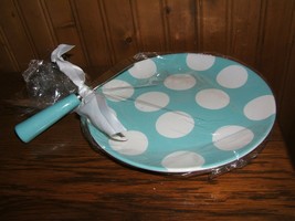 Slant Blue with White Polka Dots Dessert Plate &amp; Knife Set (New) - £15.53 GBP