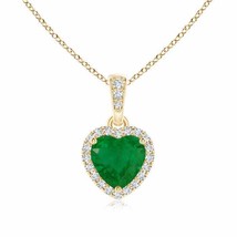 Authenticity Guarantee 
ANGARA Heart Emerald Pendant with Diamond Halo in 14K... - £672.45 GBP