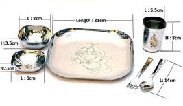 Print Stainless Steel Square Lunch &amp; Dinner Set for Kids Plate Bowl Spoon Glass - £22.57 GBP