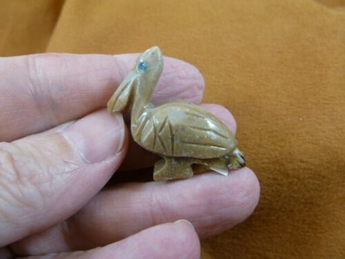 y-bir-pe-32) gray tan Pelican carving FIGURINE gem SOAPSTONE PERU love p... - $8.59