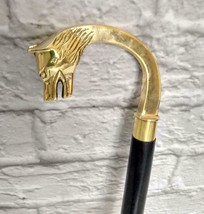 Designer Brass Wolf Handle Wooden Walking Wand Antique Decorative Gentleman Gift - £26.89 GBP