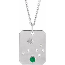 Sterling Silver Aries Zodiac Constellation Emerald and Diamond Necklace - £223.71 GBP