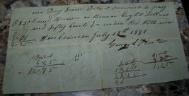 1831 ANTIQUE HERKIMER NY HAND WRITTEN RECEIPT GEORGE HARITON  LEGAL DOCU... - $9.89