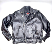 I K Leather Motorcycle Jacket Black Size 48 Metal Rocker Belted Side Laces Lined - £115.34 GBP