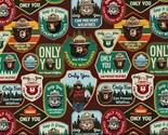 Cotton Smokey The Bear  Words Brown Fabric Print by Yard D787.18 - £11.92 GBP