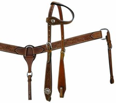 Western Saddle Horse One Ear Leather Tack Set Bridle Headstall + Breast ... - $78.80