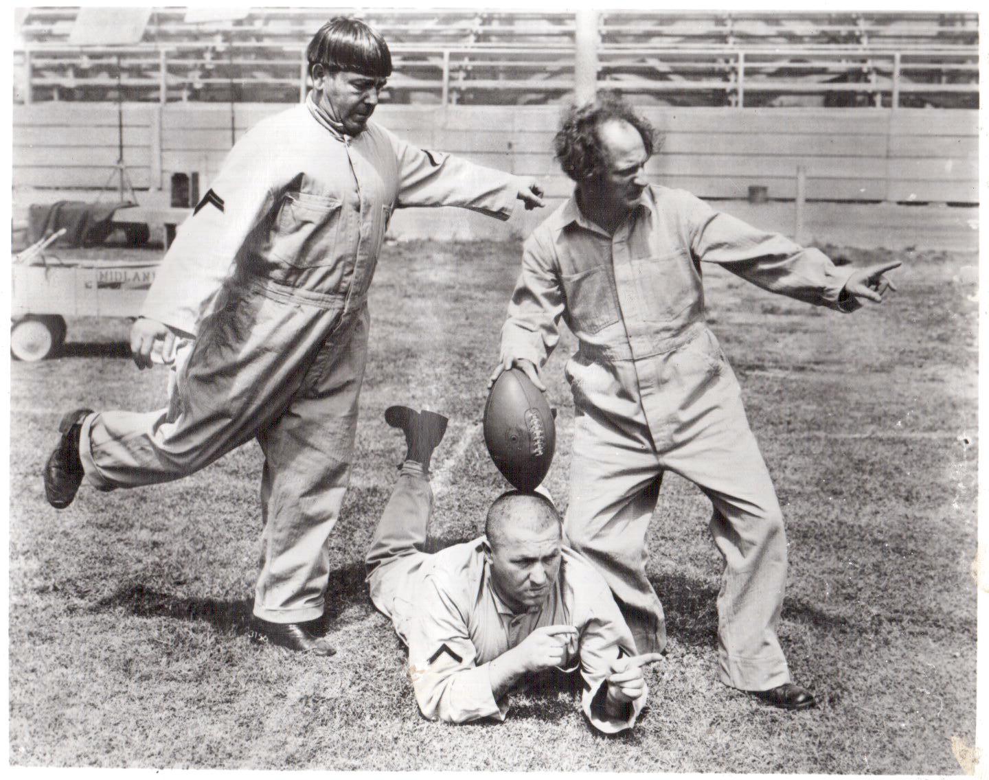 3 Stooges Football Moe Larry Curly Vintage 16X20 Matted BW TV Memorabilia Photo - $31.95