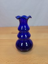 Vintage Cobalt Blue Flower Bud Vase 4.5&quot; with Scalloped Rim Graduated Bubble - £12.01 GBP