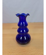 Vintage Cobalt Blue Flower Bud Vase 4.5&quot; with Scalloped Rim Graduated Bu... - £11.79 GBP