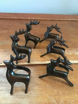 Lot of 6 Antique Bronze Colored Metal Reindeer Christmas Holiday Napkin ... - $11.29