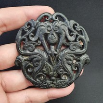 Antico ciondolo amuleto pietra nera pietra giada verde scuro intagliato ... - $1,132.80 MXN