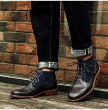 Handmade Men Classic Two Tone Ankle High Boots Casual Leather Chukka Boots - $159.99