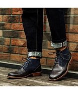 Handmade Men Classic Two Tone Ankle High Boots Casual Leather Chukka Boots - £125.80 GBP