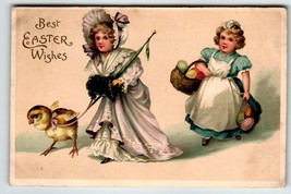 Easter Postcard Baby Chick Embossed Victorian Children Painted Eggs Muff SL &amp; Co - £9.17 GBP